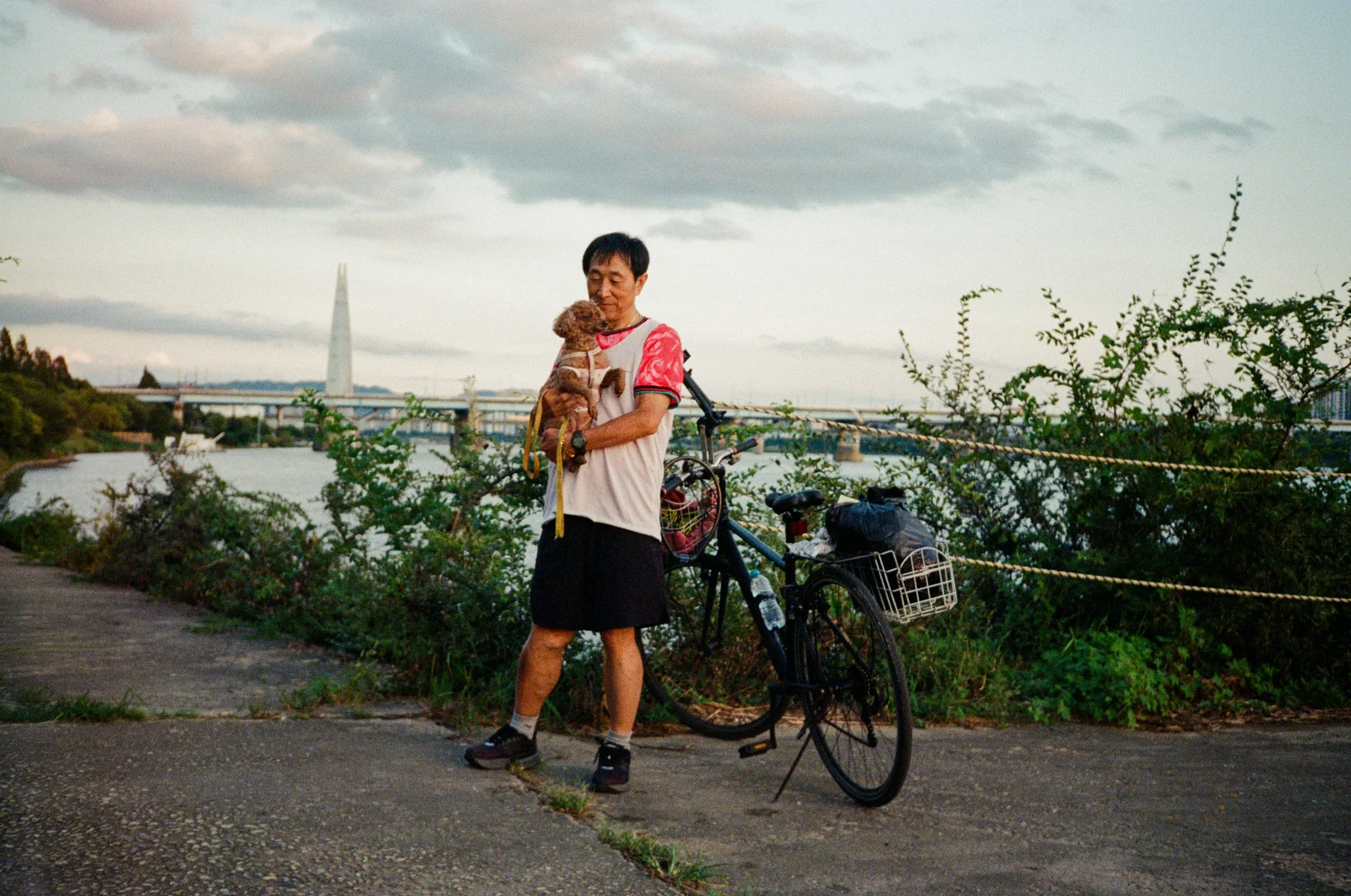 A man and his companion on a morning walk