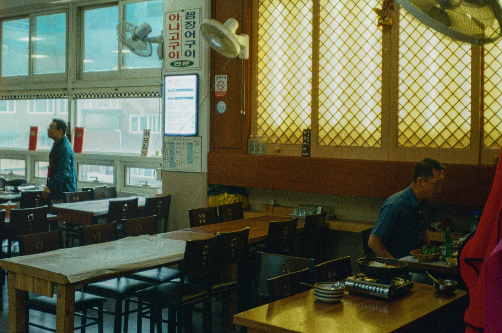 Lunchtime conversation at a local restaurant